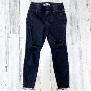 Size 6 Rockstar Super Skinny Black Jeggings | High Rise Raw Hem Old Navy